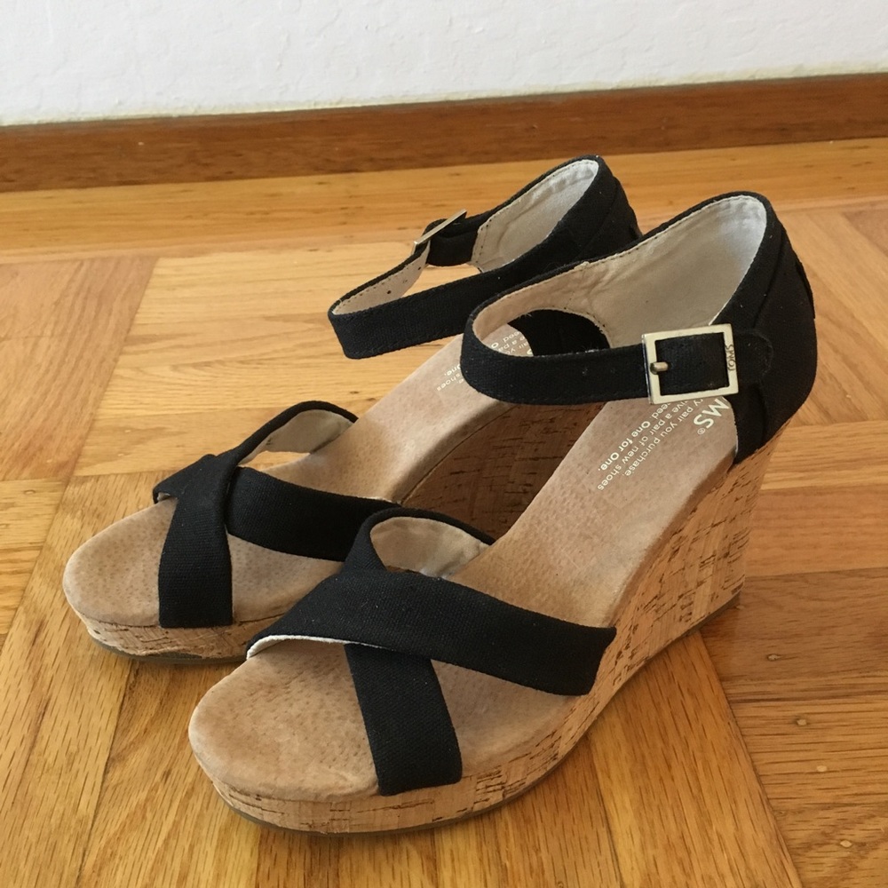 Toms Sienna Wedge Sandals - Black Sz 6.5